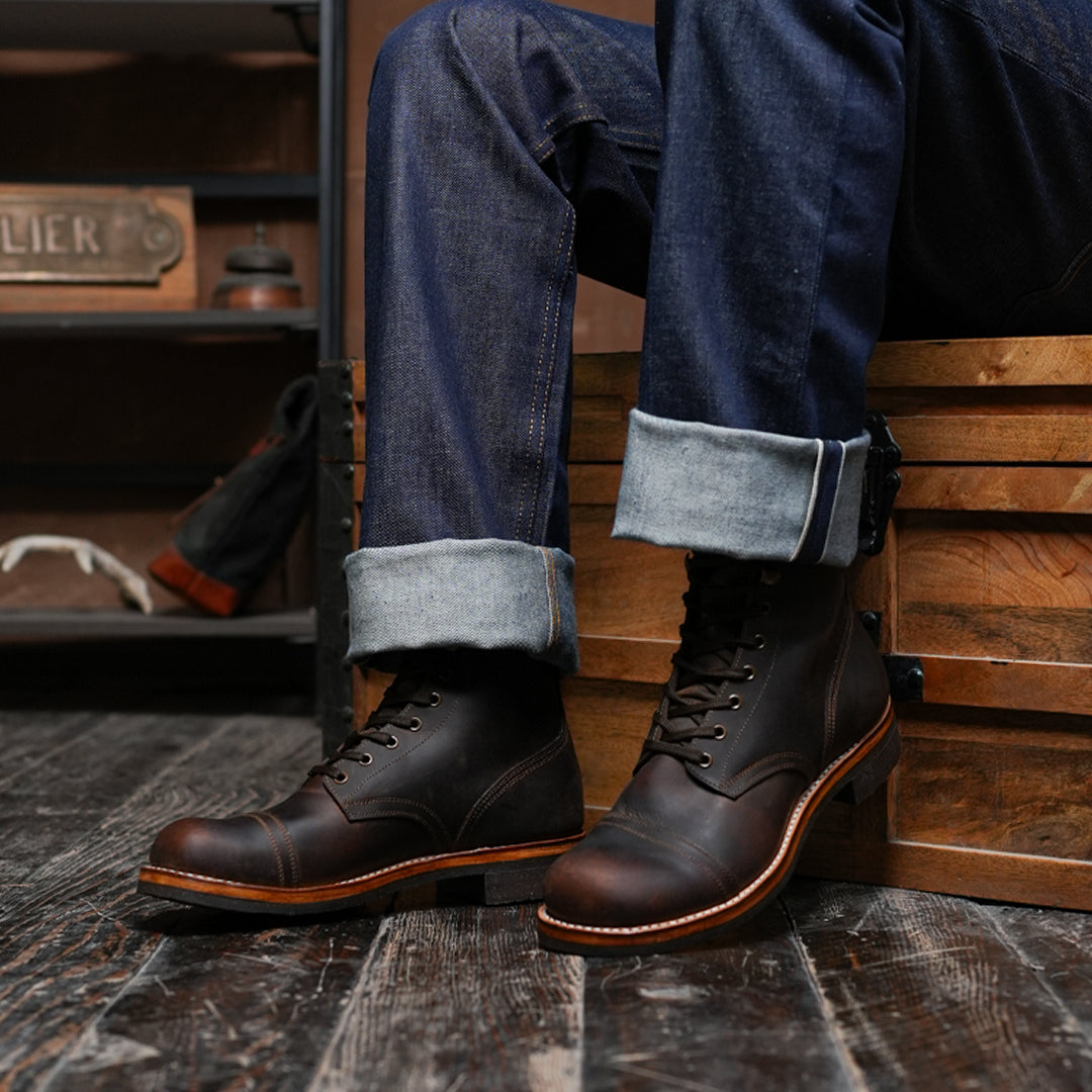 The Brandon Cap Toe Boots (Vintage Brown) (Munson Last - Goodyear Welted)