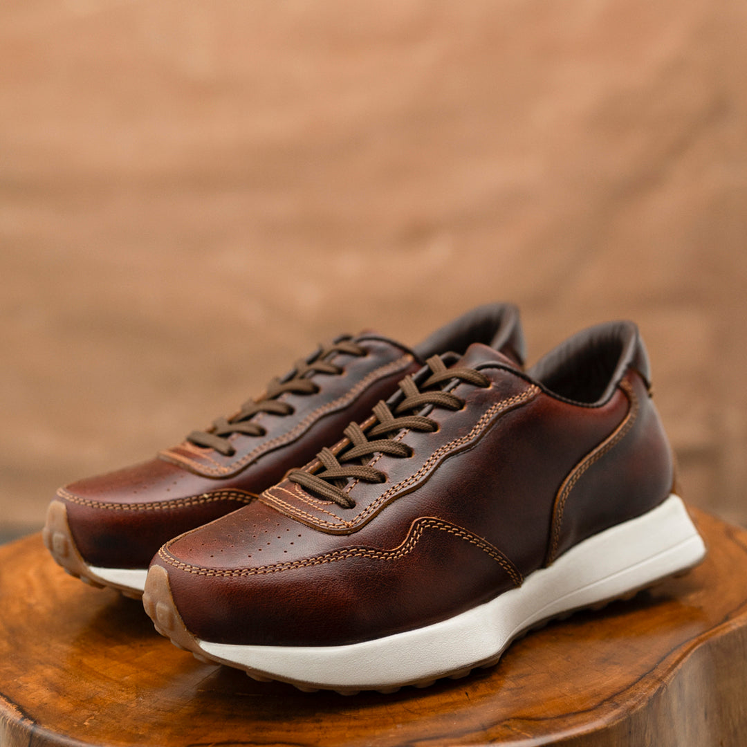 Old Skool Retro Leather Sneakers (Saddle Tan With White Sole)