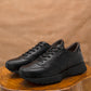 Old Skool Retro Leather Sneakers (Raven Black With Black Sole)