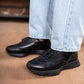 Classic Retro Leather Sneakers (Raven Black With Black Sole)