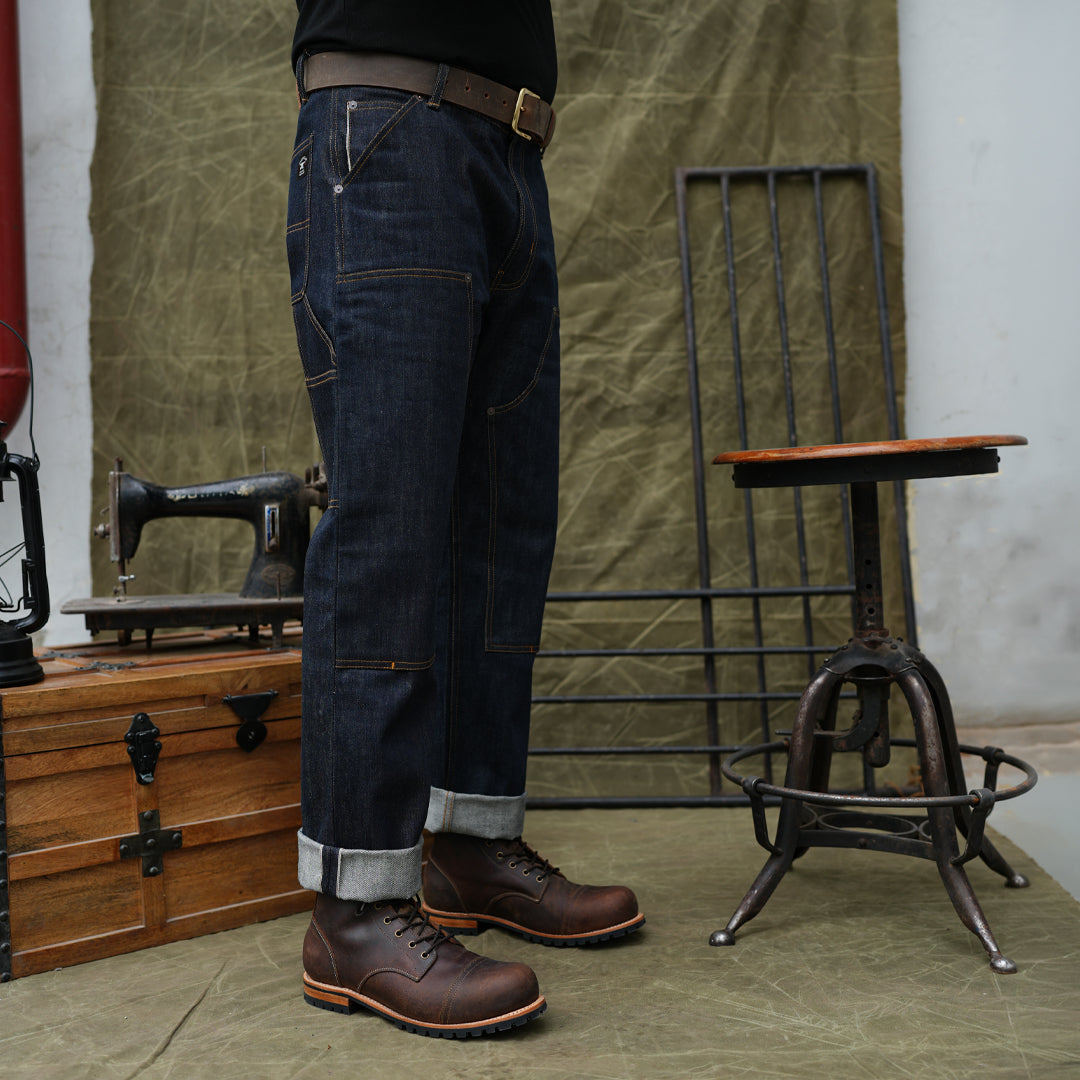 15 Oz Blue Blood Double Knee Carpenter 2.0 Selvedge Denim For Men ( True Straight)