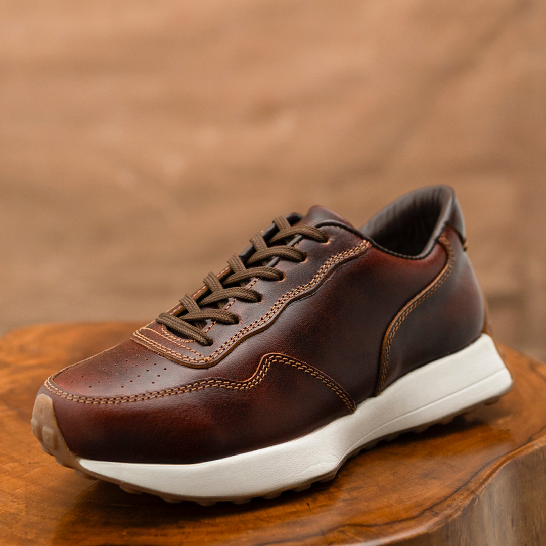 Old Skool Retro Leather Sneakers (Saddle Tan With White Sole)