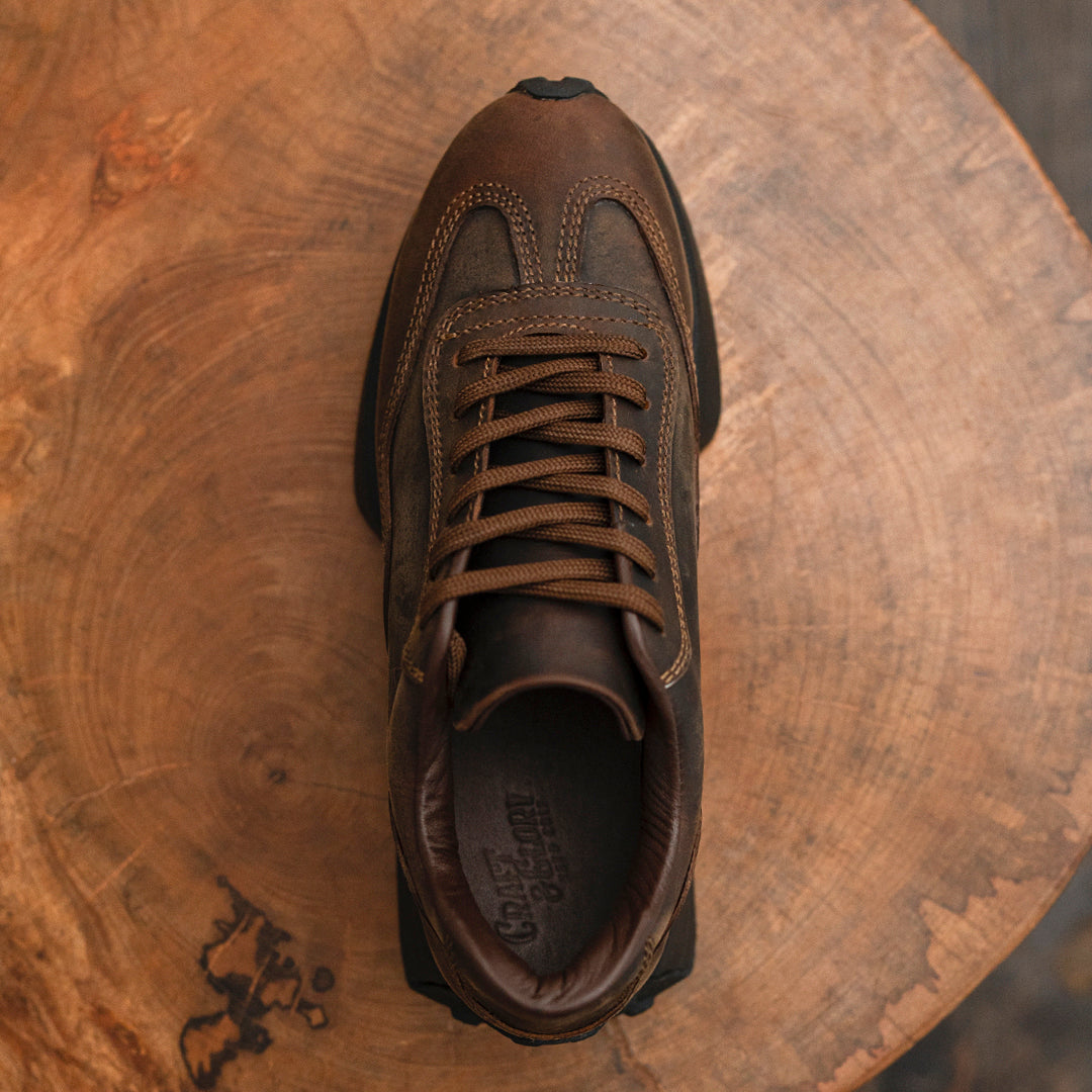 Classic Retro Leather Sneakers (Vintage Brown With Black Sole)