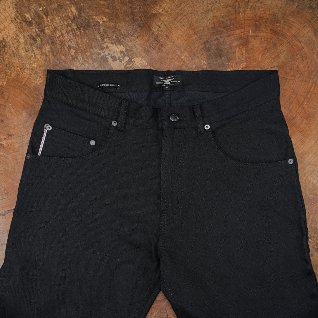 Five Pocket Double Black 14 Oz Selvedge Denim For Men (Slim Straight)
