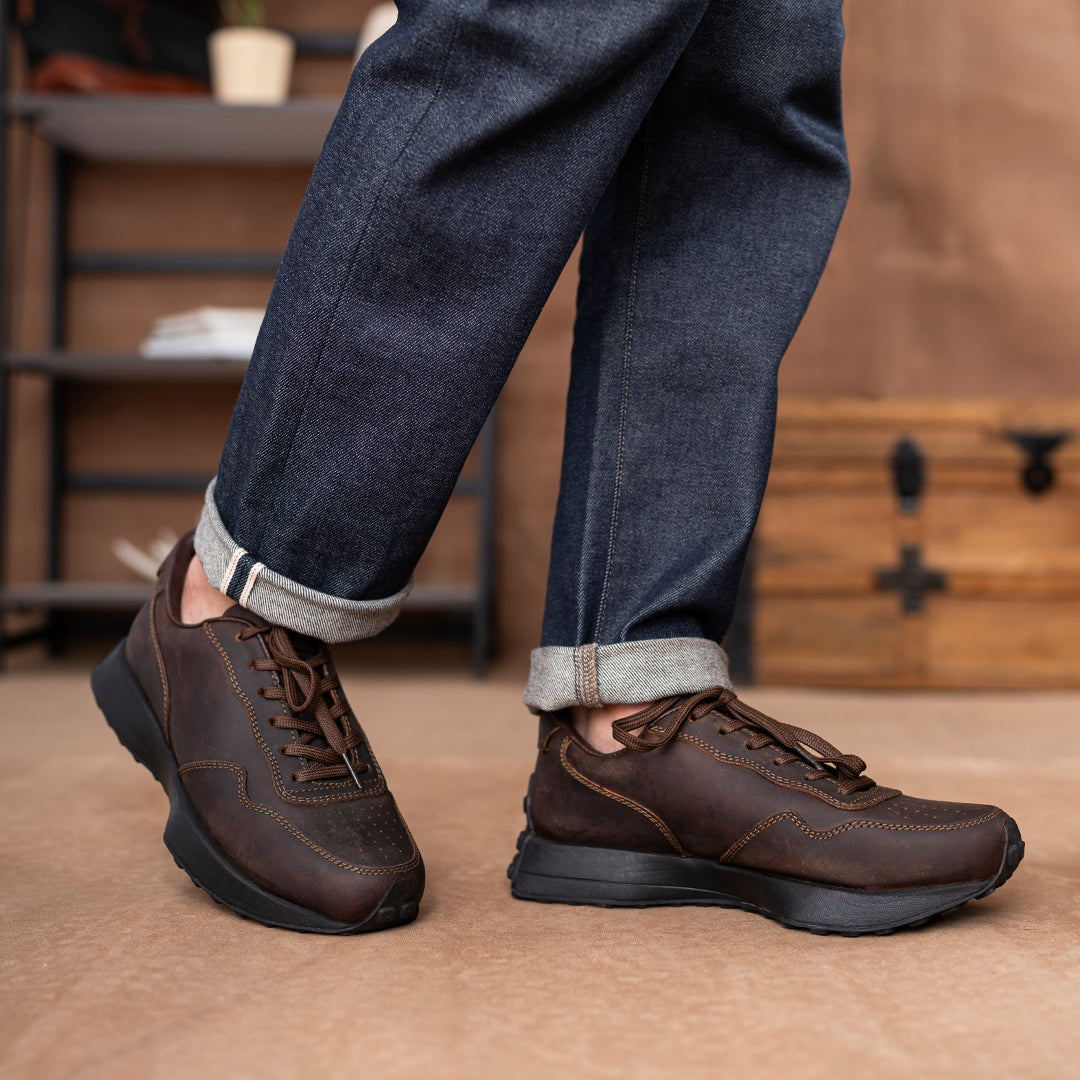 Old Skool Retro Leather Sneakers (Vintage Brown With Black Sole)