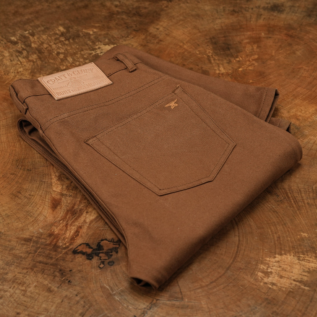 Five Pocket Fox Brown 12 Oz Duck Canvas Pants For Men (True Straight)