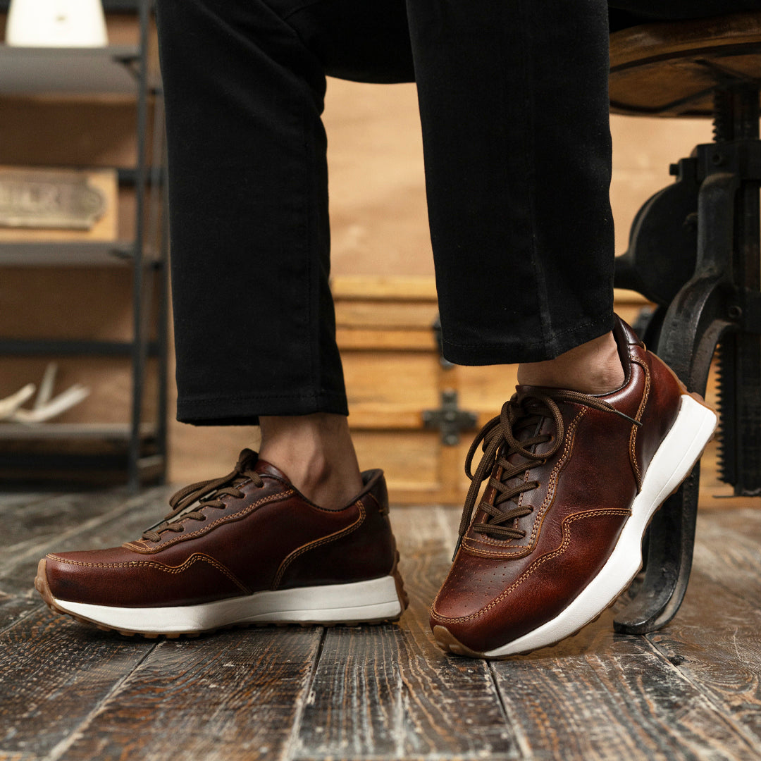 Old Skool Retro Leather Sneakers (Saddle Tan With White Sole)