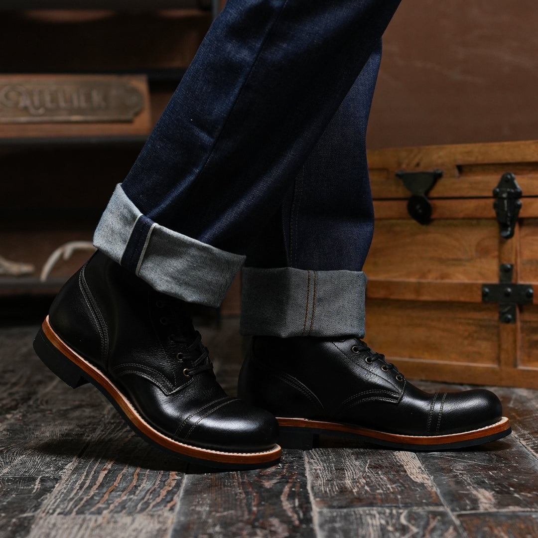 The Brandon Cap Toe Boots (Raven Black) (Munson Last - Goodyear Welted)