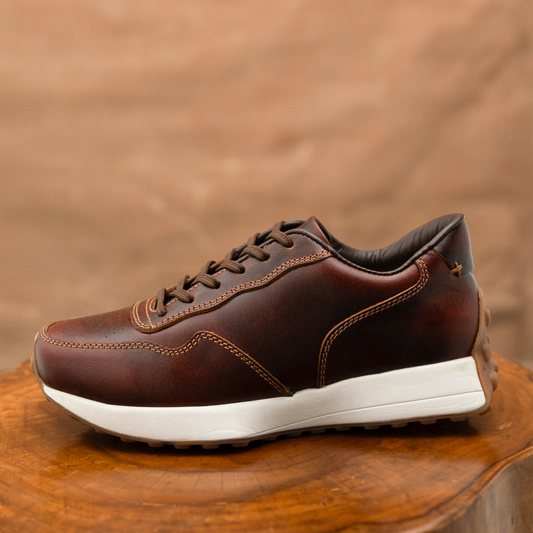 Old Skool Retro Leather Sneakers (Saddle Tan With White Sole)