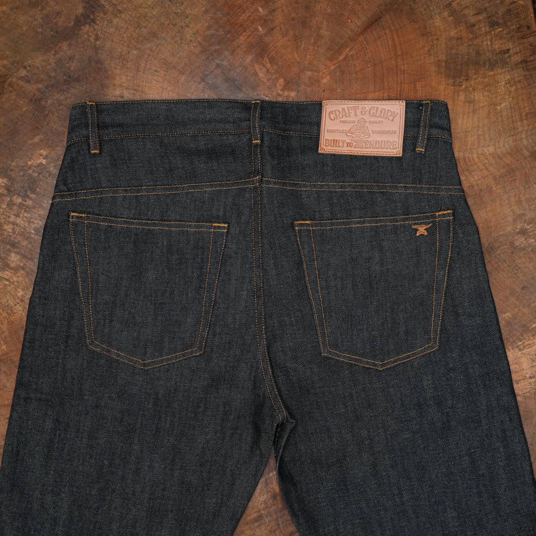 Five Pocket Ghost Black 13 Oz Selvedge Denim For Men (Slim Straight)