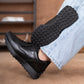 Classic Retro Leather Sneakers (Raven Black With Black Sole)