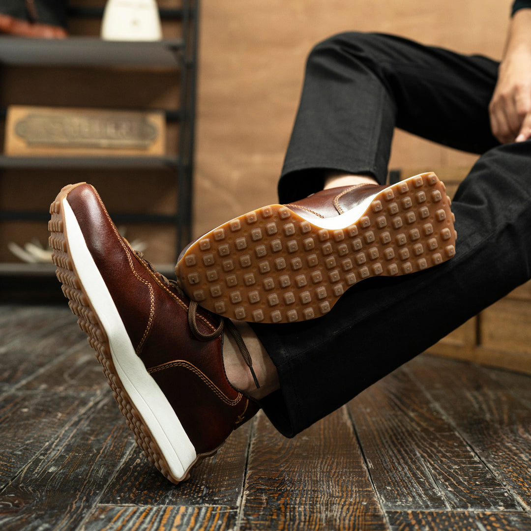 Old Skool Retro Leather Sneakers (Saddle Tan With White Sole)