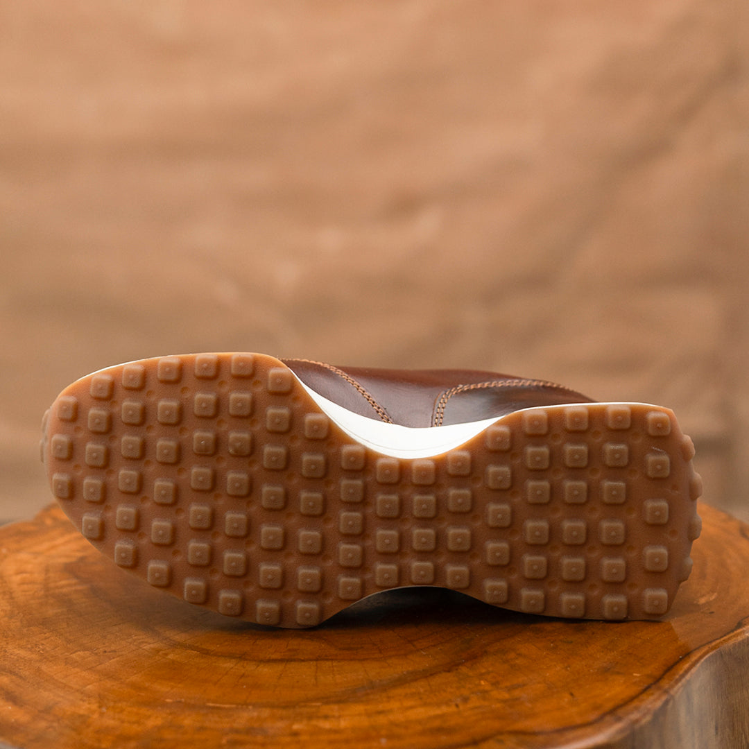 Old Skool Retro Leather Sneakers (Saddle Tan With White Sole)