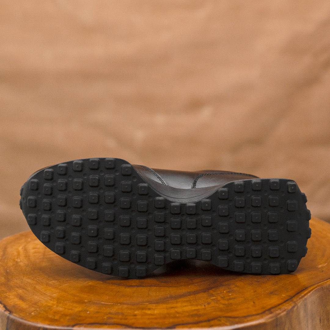 Old Skool Retro Leather Sneakers (Raven Black With Black Sole)