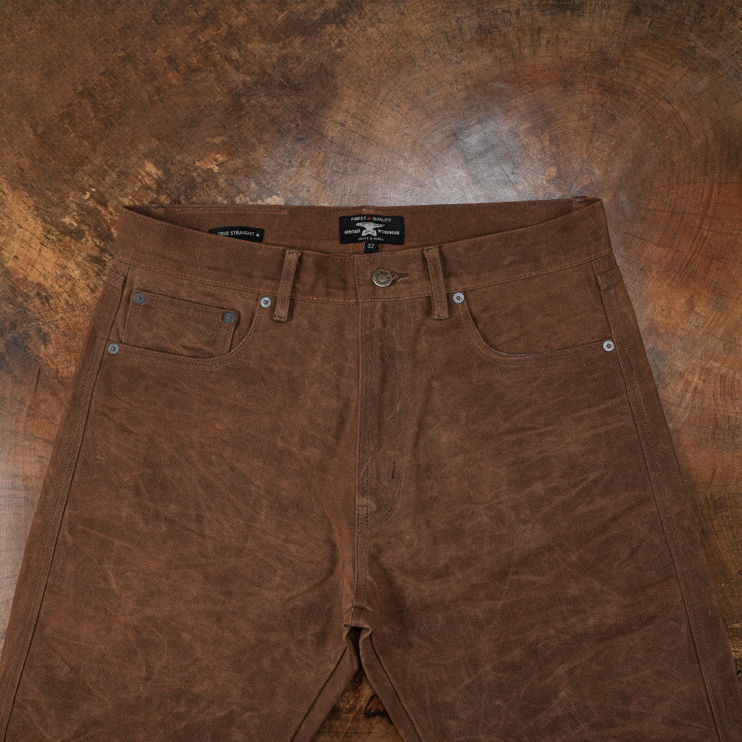Five Pocket Bear Brown 12 Oz Hard Waxed Canvas Pants For Men (True Straight)