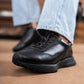 Classic Retro Leather Sneakers (Raven Black With Black Sole)
