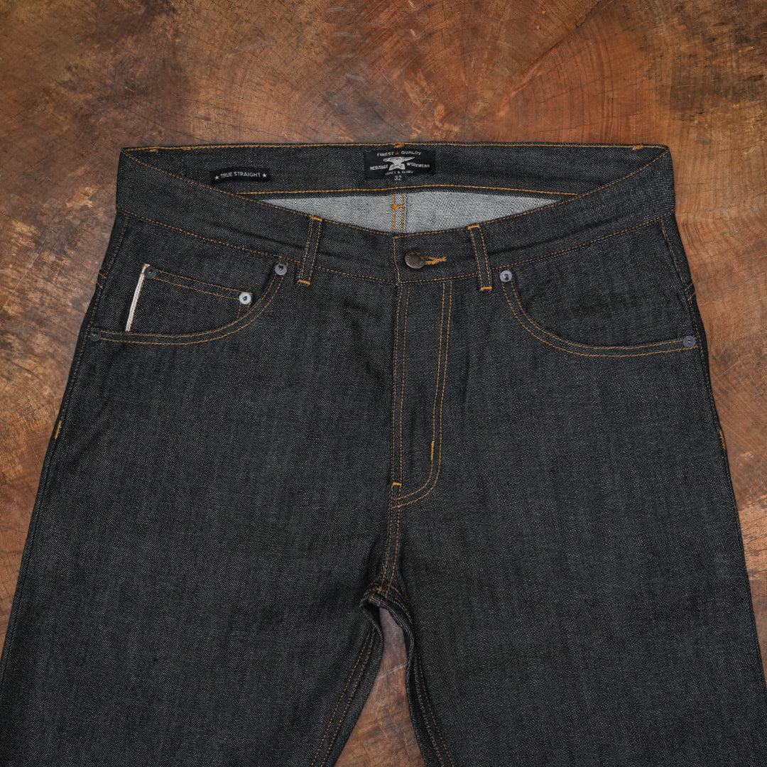 Five Pocket Ghost Black 13 Oz Selvedge Denim For Men (True Straight)