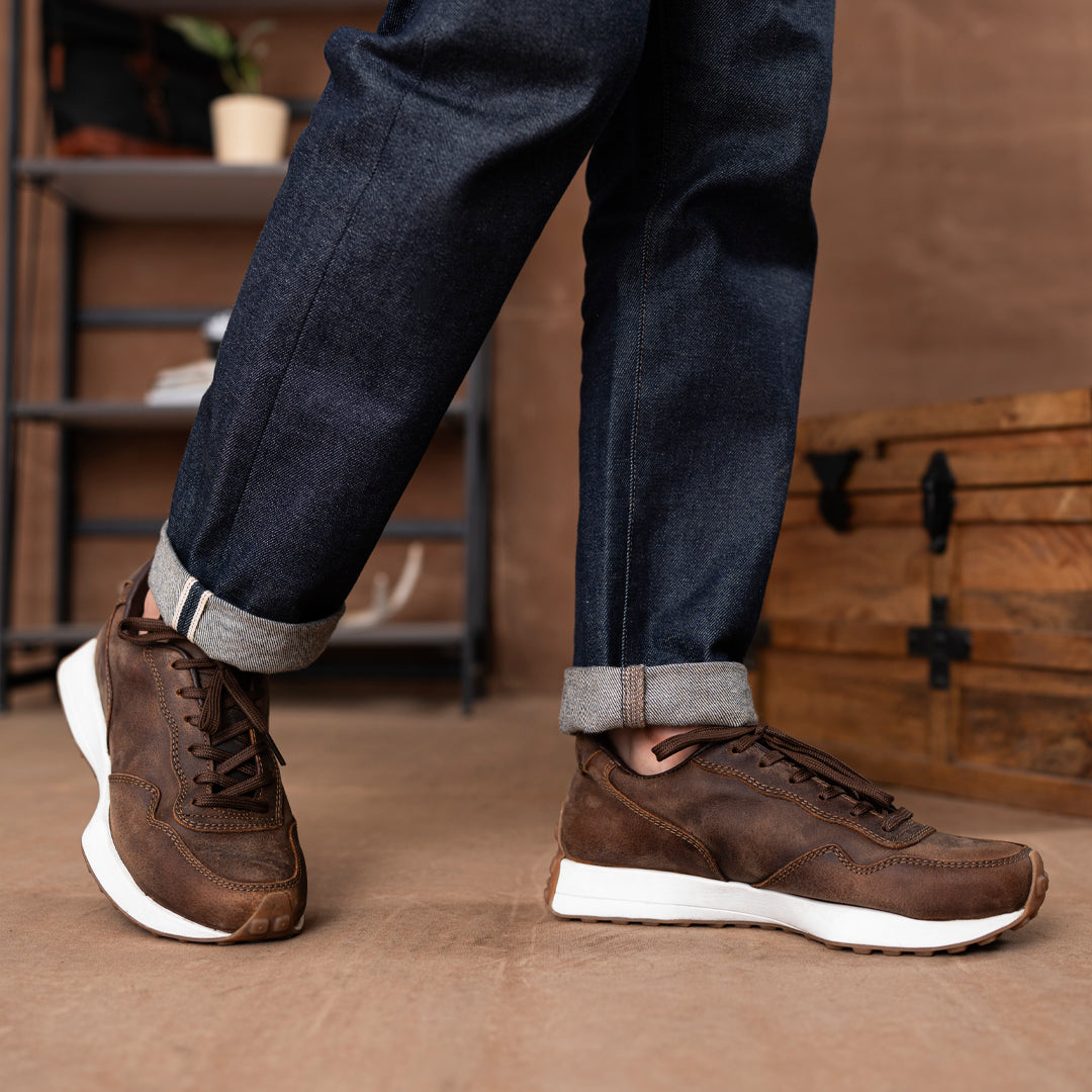 Old Skool Retro Leather Sneakers (Vintage Brown With White Sole)