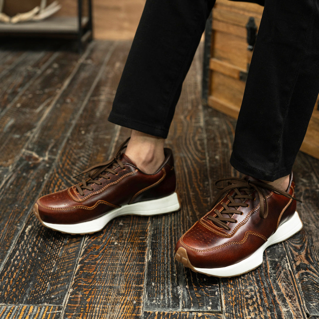 Old Skool Retro Leather Sneakers (Saddle Tan With White Sole)