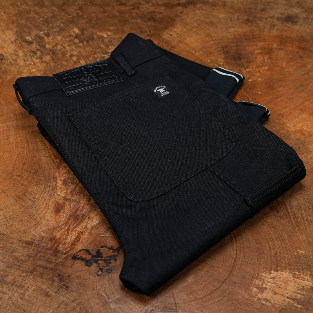 Double Knee Carpenter Double Black 14 Oz Selvedge Denim For Men (True Straight)