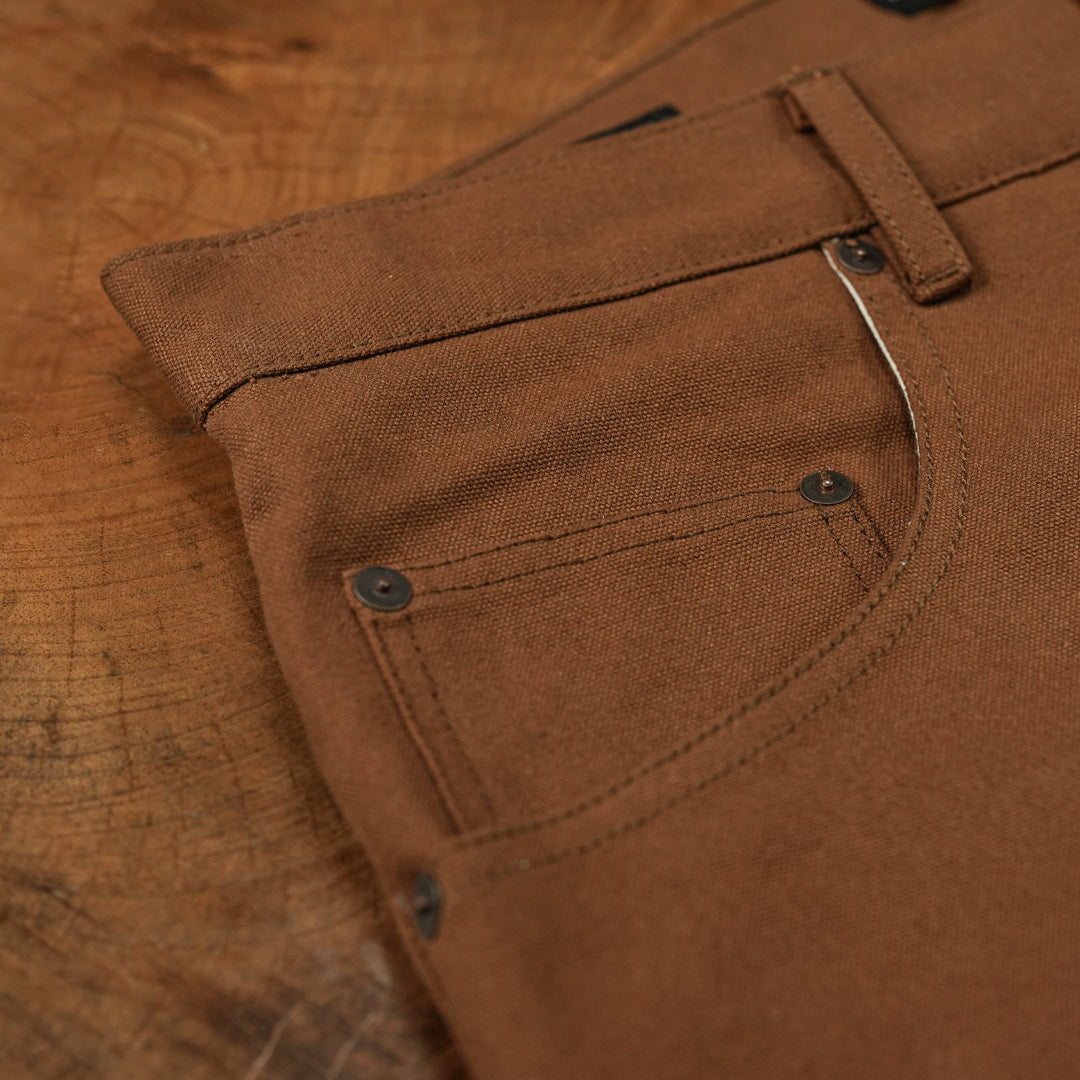 Five Pocket Fox Brown 12 Oz Duck Canvas Pants For Men (Slim Straight)