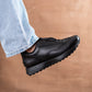 Classic Retro Leather Sneakers (Raven Black With Black Sole)