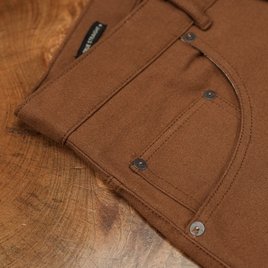 Five Pocket Fox Brown 12 Oz Duck Canvas Pants For Men (True Straight)