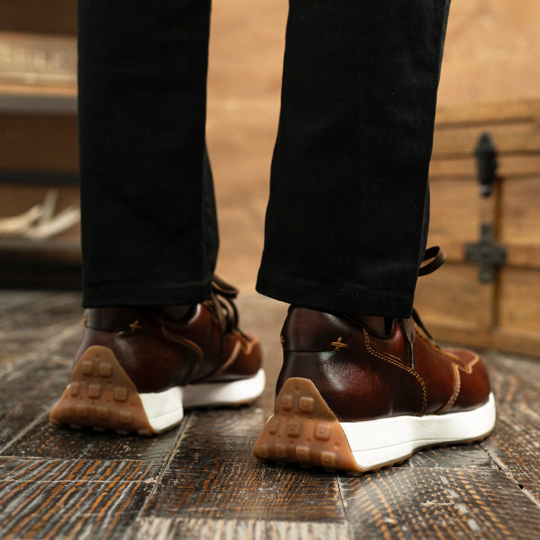 Old Skool Retro Leather Sneakers (Saddle Tan With White Sole)