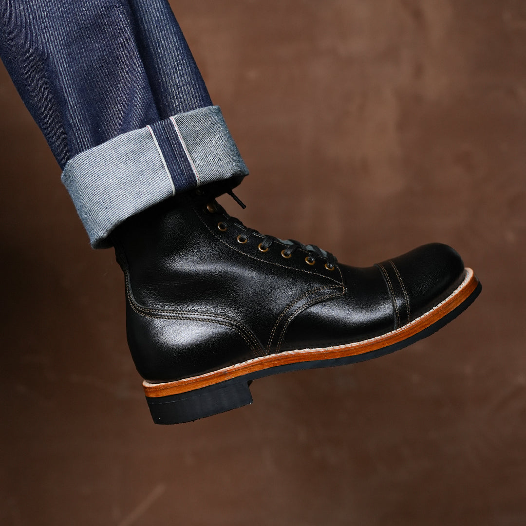 The Brandon Cap Toe Boots (Raven Black) (Munson Last - Goodyear Welted)