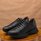 Classic Retro Leather Sneakers (Raven Black With Black Sole)
