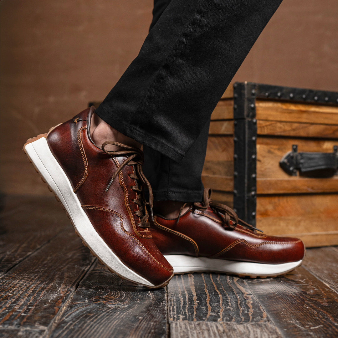 Old Skool Retro Leather Sneakers (Saddle Tan With White Sole)