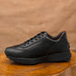 Classic Retro Leather Sneakers (Raven Black With Black Sole)