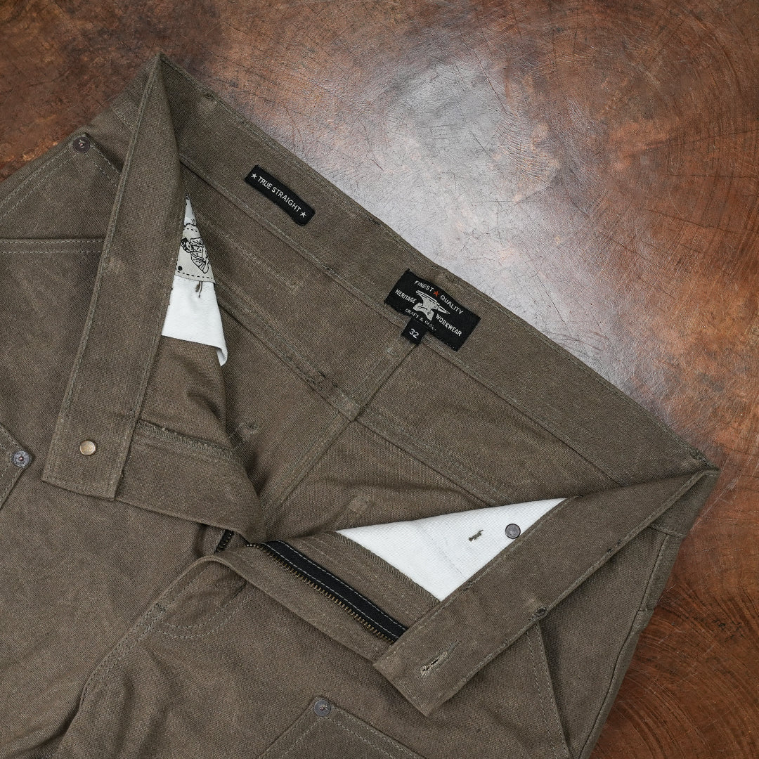 Double Knee Carpenter Field Tan 12 Oz Hard Waxed Canvas Pants For Men (True Straight)