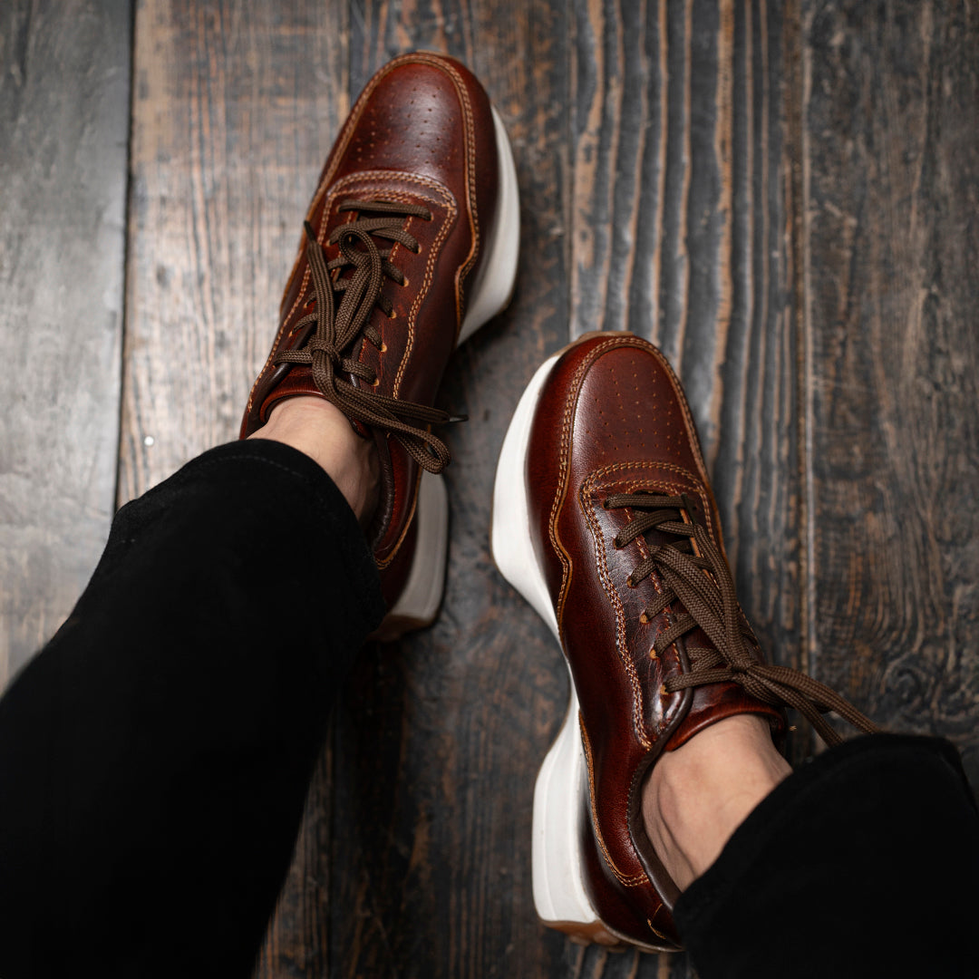 Old Skool Retro Leather Sneakers (Saddle Tan With White Sole)