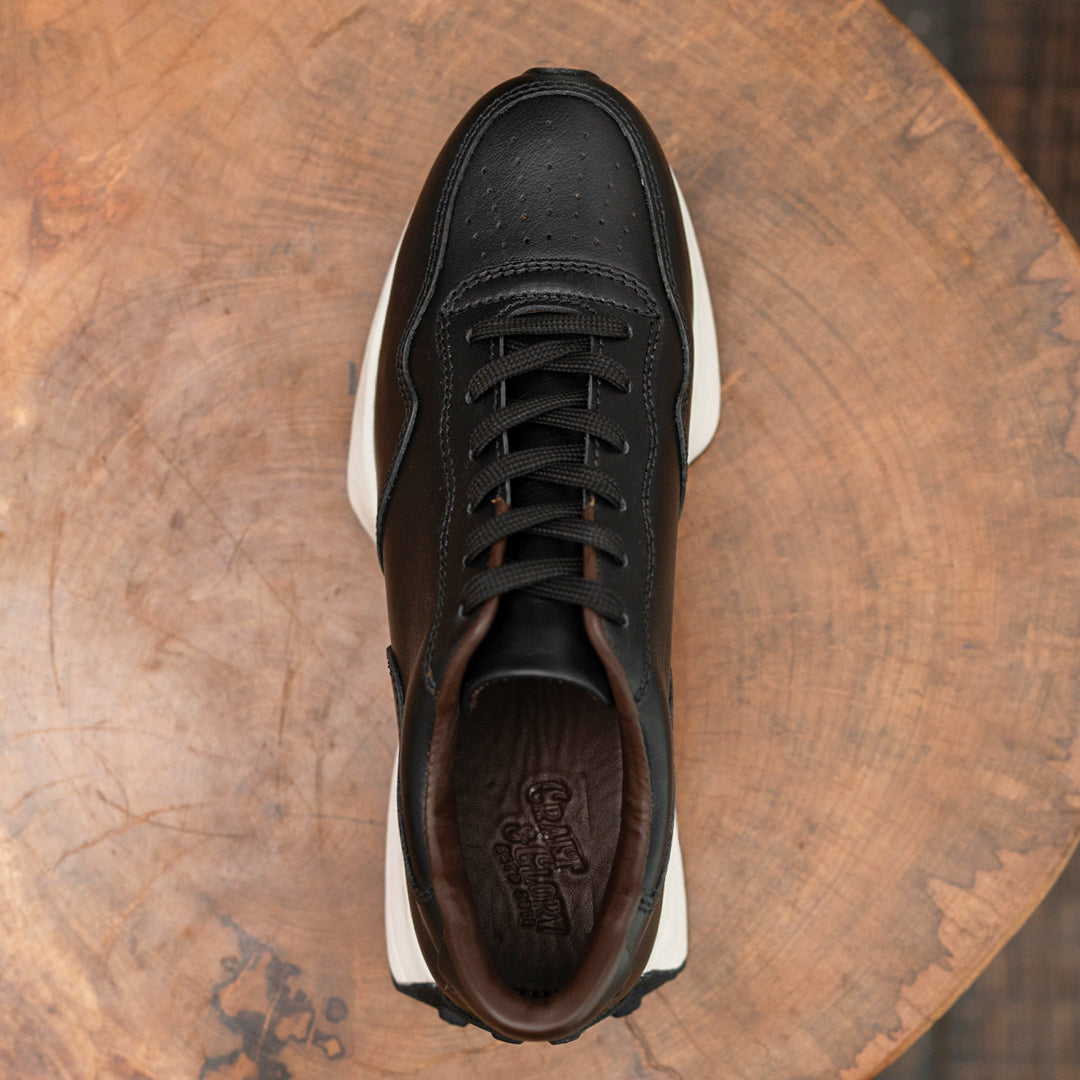 Old Skool Retro Leather Sneakers (Raven Black With White Sole)