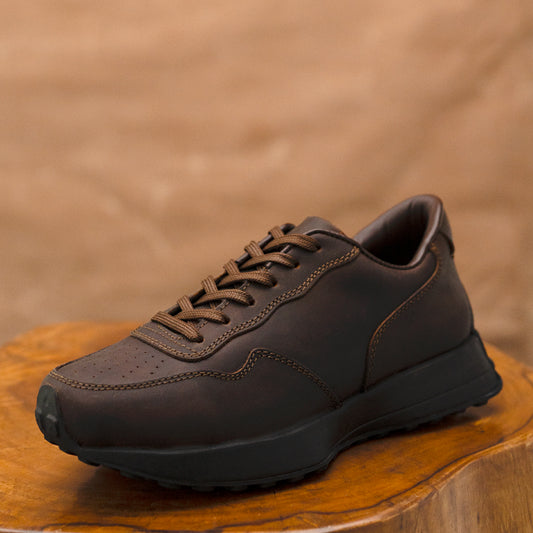 Old Skool Retro Leather Sneakers (Vintage Brown With Black Sole)