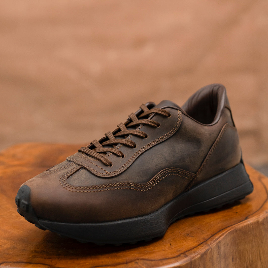 Classic Retro Leather Sneakers (Vintage Brown With Black Sole)