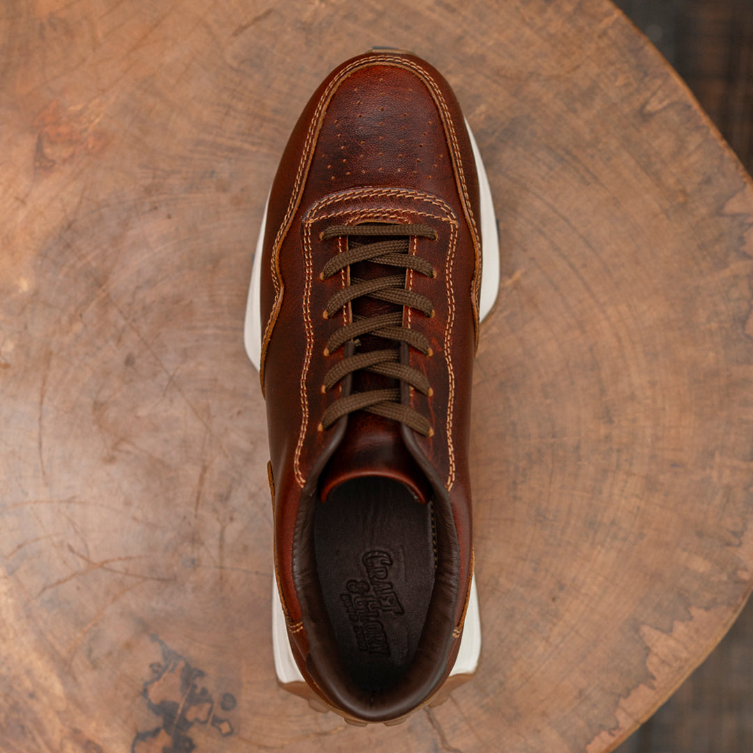 Old Skool Retro Leather Sneakers (Saddle Tan With White Sole)