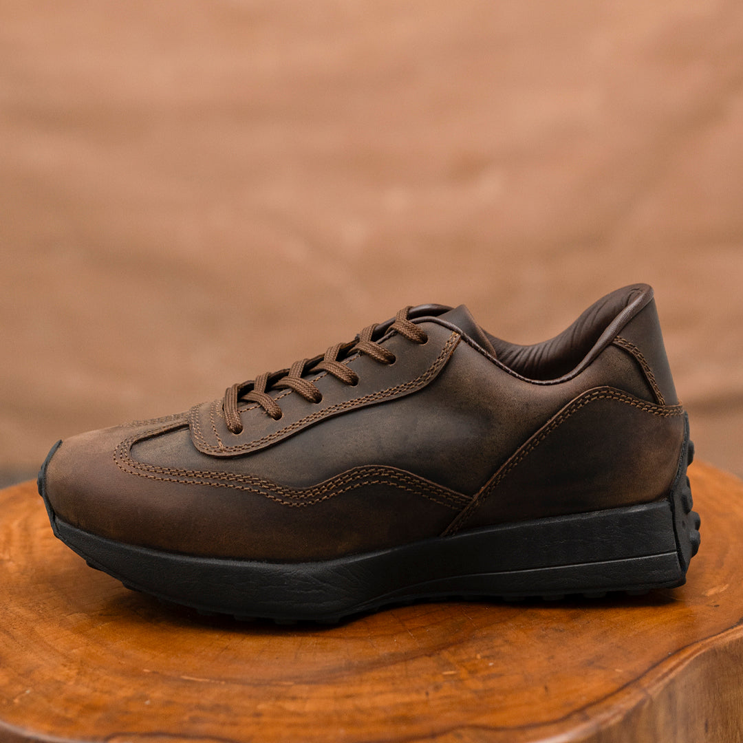 Classic Retro Leather Sneakers (Vintage Brown With Black Sole)