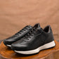 Classic Retro Leather Sneakers (Raven Black With White Sole)