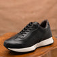 Classic Retro Leather Sneakers (Raven Black With White Sole)