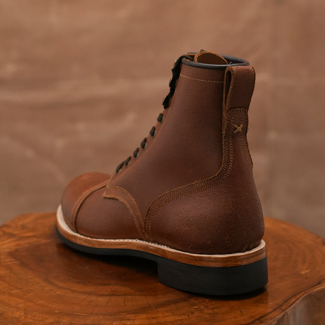 The Brandon Cap Toe Boots (Russet Waxed Roughout) (Munson Last - Goodyear Welted)