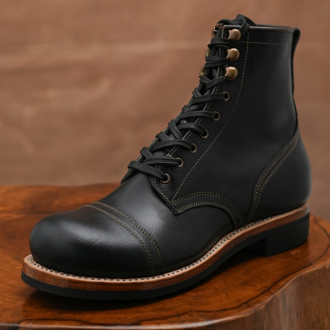The Brandon Cap Toe Boots (Raven Black) (Munson Last - Goodyear Welted)