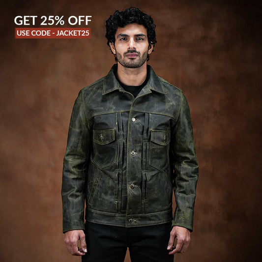 Trucker Type 2 Leather Jacket (Vintage Green) (TLR)