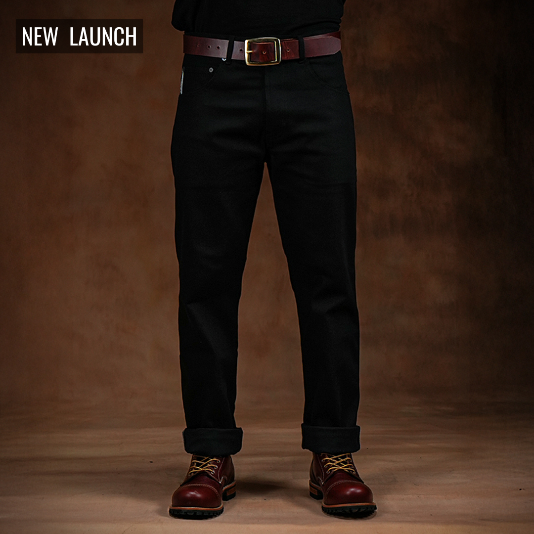 Five Pocket Double Black 14 Oz Selvedge Denim For Men (True Straight)
