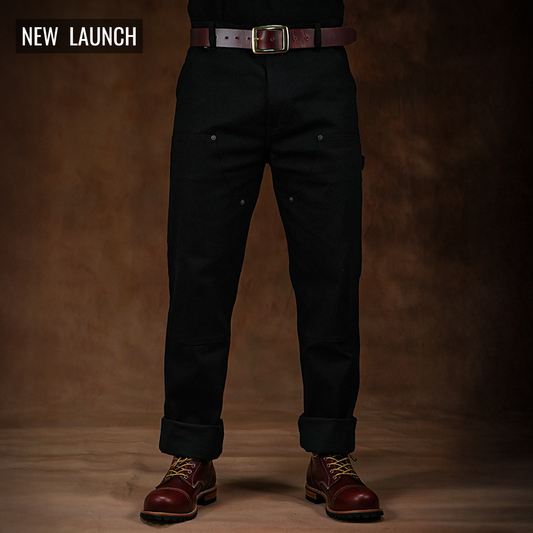 Double Knee Carpenter Double Black 14 Oz Selvedge Denim For Men (True Straight)