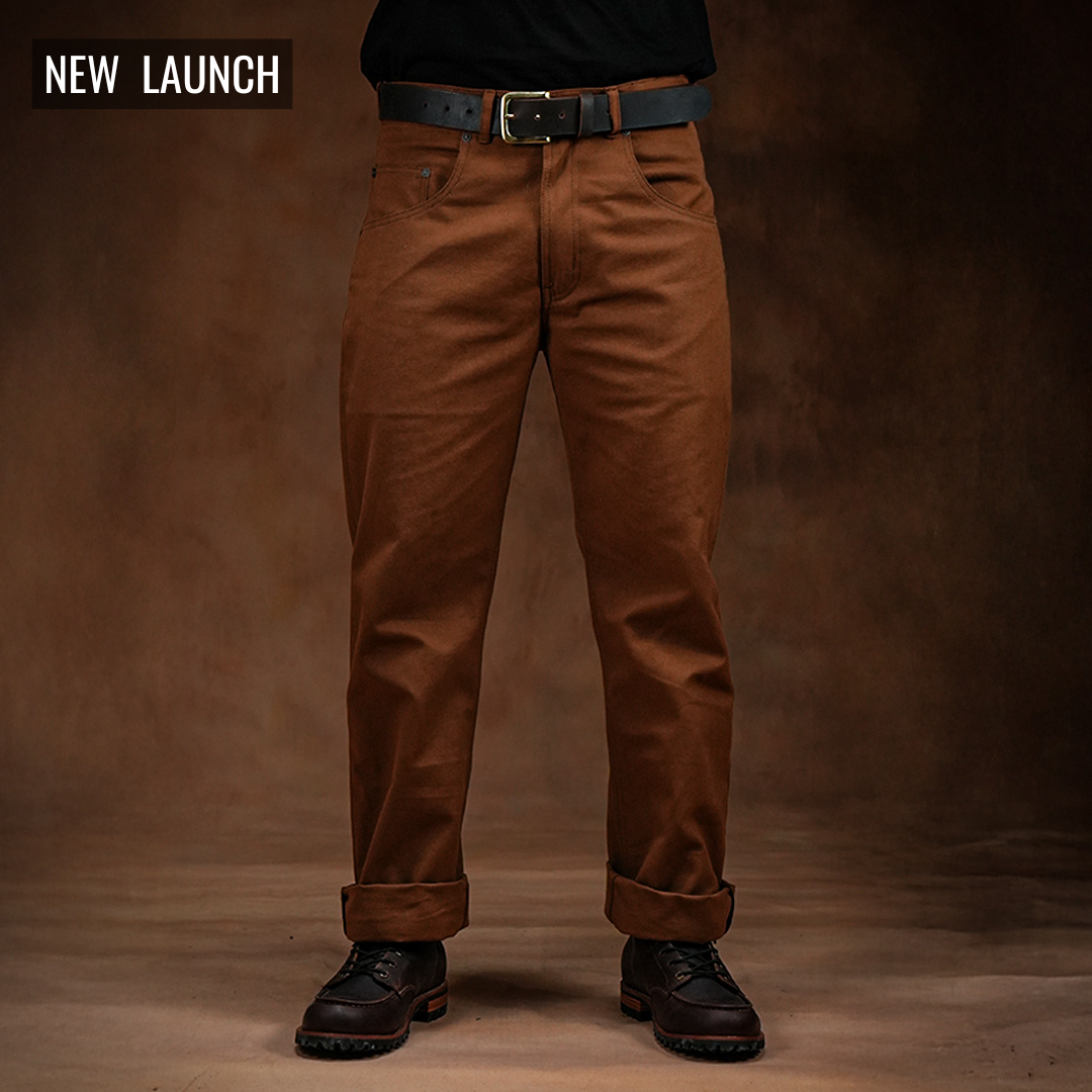 Five Pocket Fox Brown 12 Oz Duck Canvas Pants For Men (True Straight)