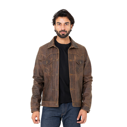 Trucker Type 2 Leather Jacket (Vintage Brown)