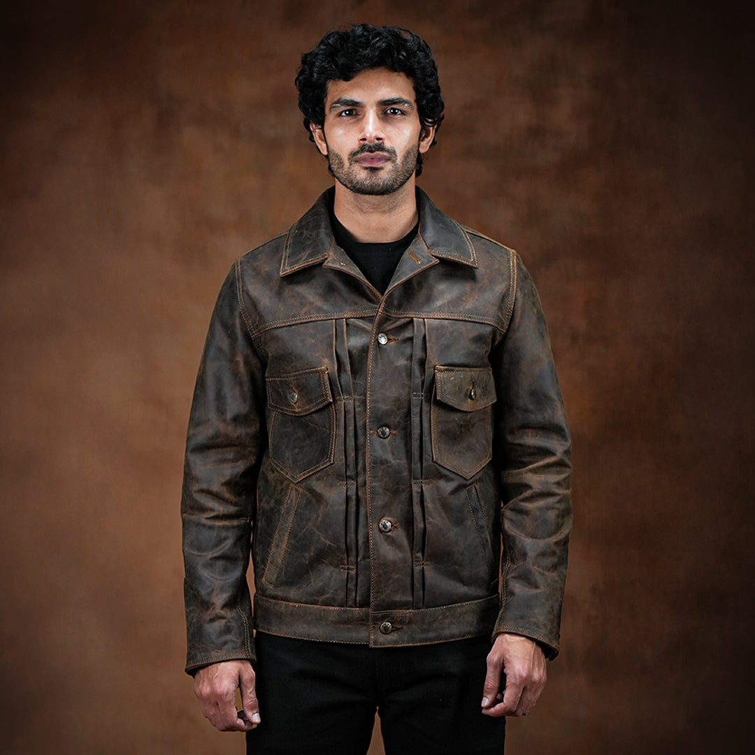 Trucker Type 2 Leather Jacket (Vintage Brown)