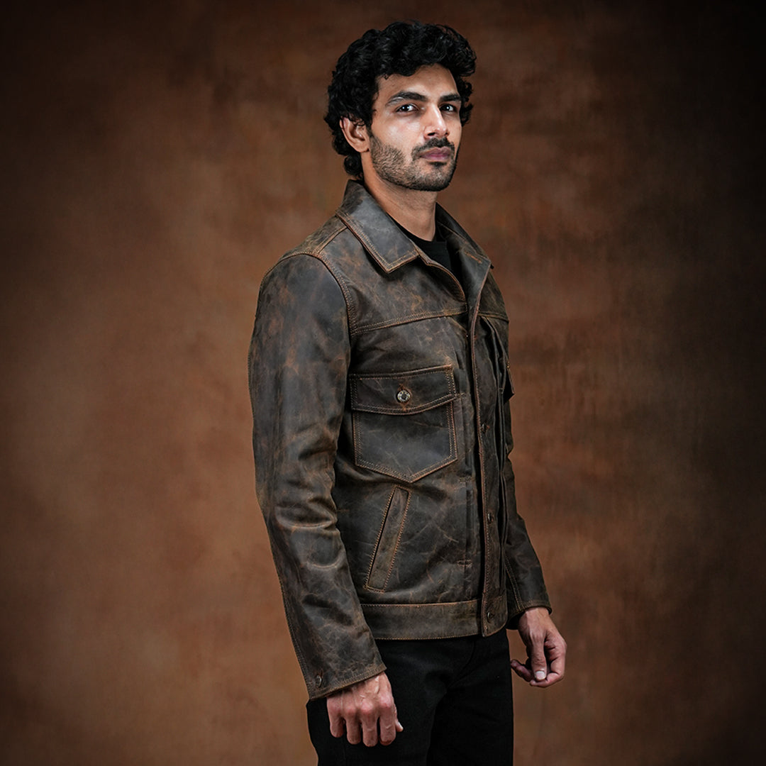 Trucker Type 2 Leather Jacket (Vintage Brown)
